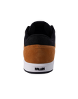 Rear view of Fallen Footwear Mexico Patriot skate shoes in wheat suede and black mesh with a white cupsole