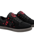 Fallen Footwear Mexico Patriot X Blood Wizard skate shoes in black suede with red paint splatter and gum soles.