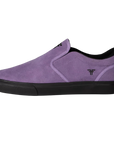 Fallen Footwear Mexico The Easy slip-on skate shoe in violet nubuck and canvas with a black vulcanized outsole.