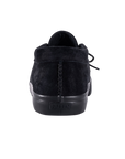Fallen Footwear Mexico Apache Tommy Sandoval black suede vulcanized skate shoe, rear view showing branded heel sole.