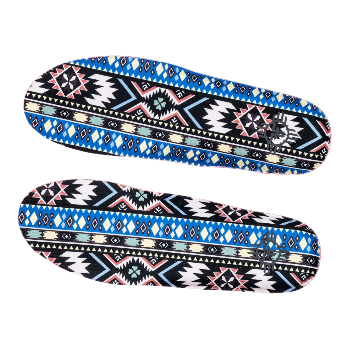 Fallen Footwear Mexico Impact Foam II insoles featuring a vibrant blue, black, and white geometric tribal pattern.