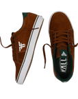Fallen Footwear Mexico Bomber skate shoes in brown suede with green accents and white vulcanized soles