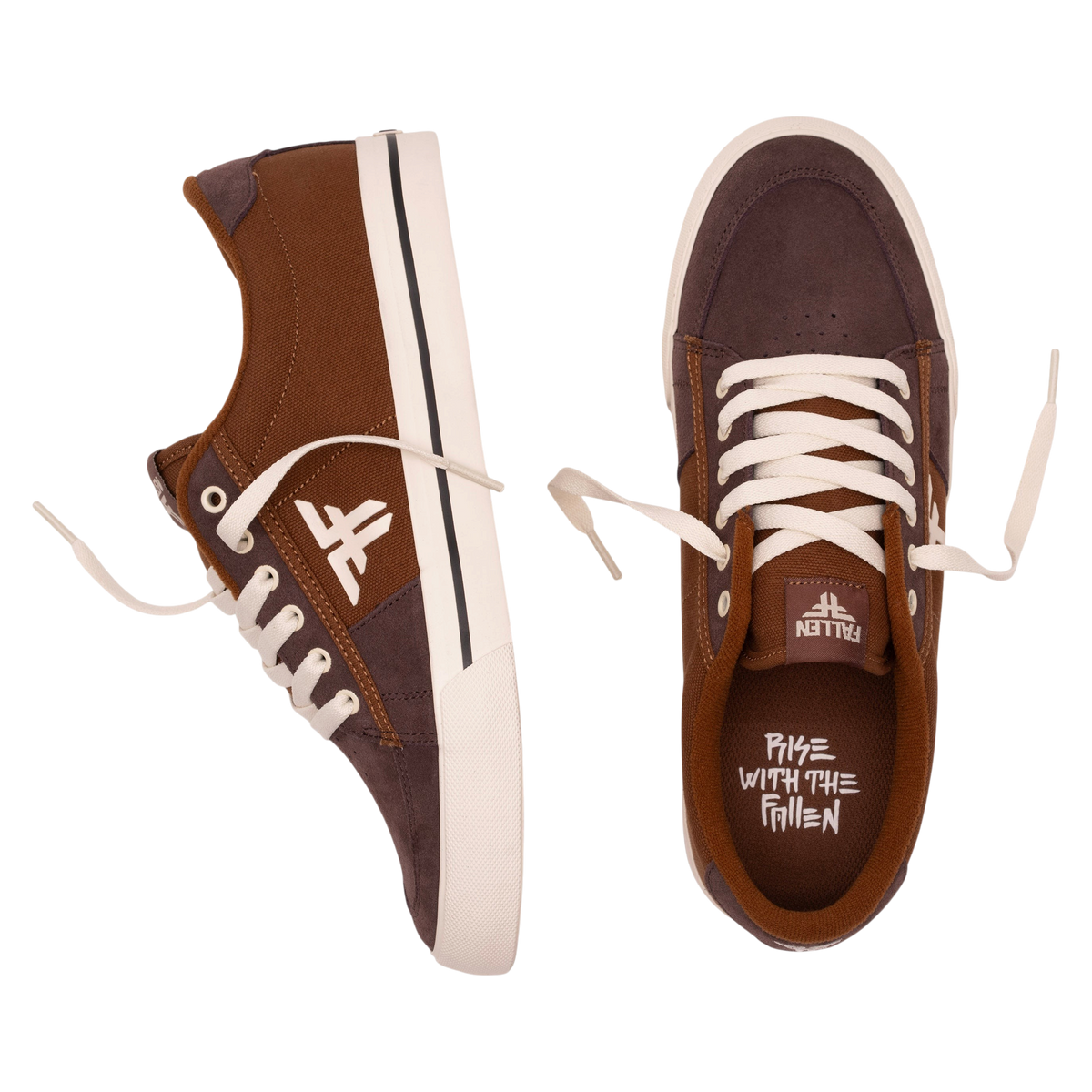 Fallen Footwear Mexico Bomber skate shoes in brown and off-white canvas with white laces and branded insoles.