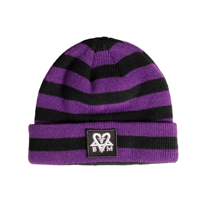 BAM STRIPED BEANIE	PURPLE / BLACK BAM MARGERA