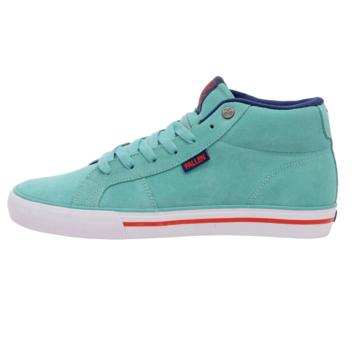 Fallen Footwear Mexico Corsair high-top skate shoes in seafoam suede with orange accents and white rubber sole