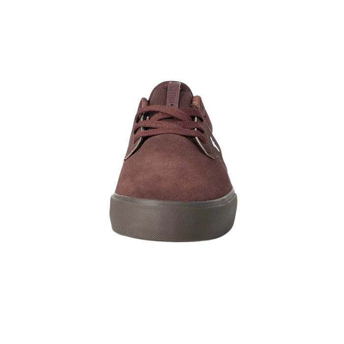 Fallen Footwear Mexico Phoenix skate shoe in wine suede with a dark gum vulcanized outsole, front view.