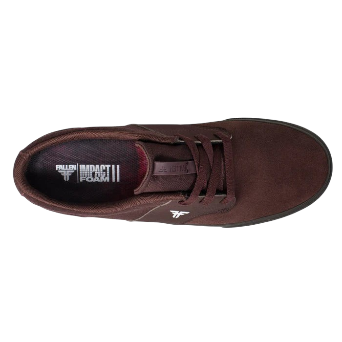 Top view of Fallen Footwear Mexico Phoenix skate shoe in wine suede and canvas with gum sole and Impact Foam insole