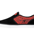 Fallen Footwear Mexico The Easy Red Speckle slip-on skate shoe in black suede and red canvas with white outsole