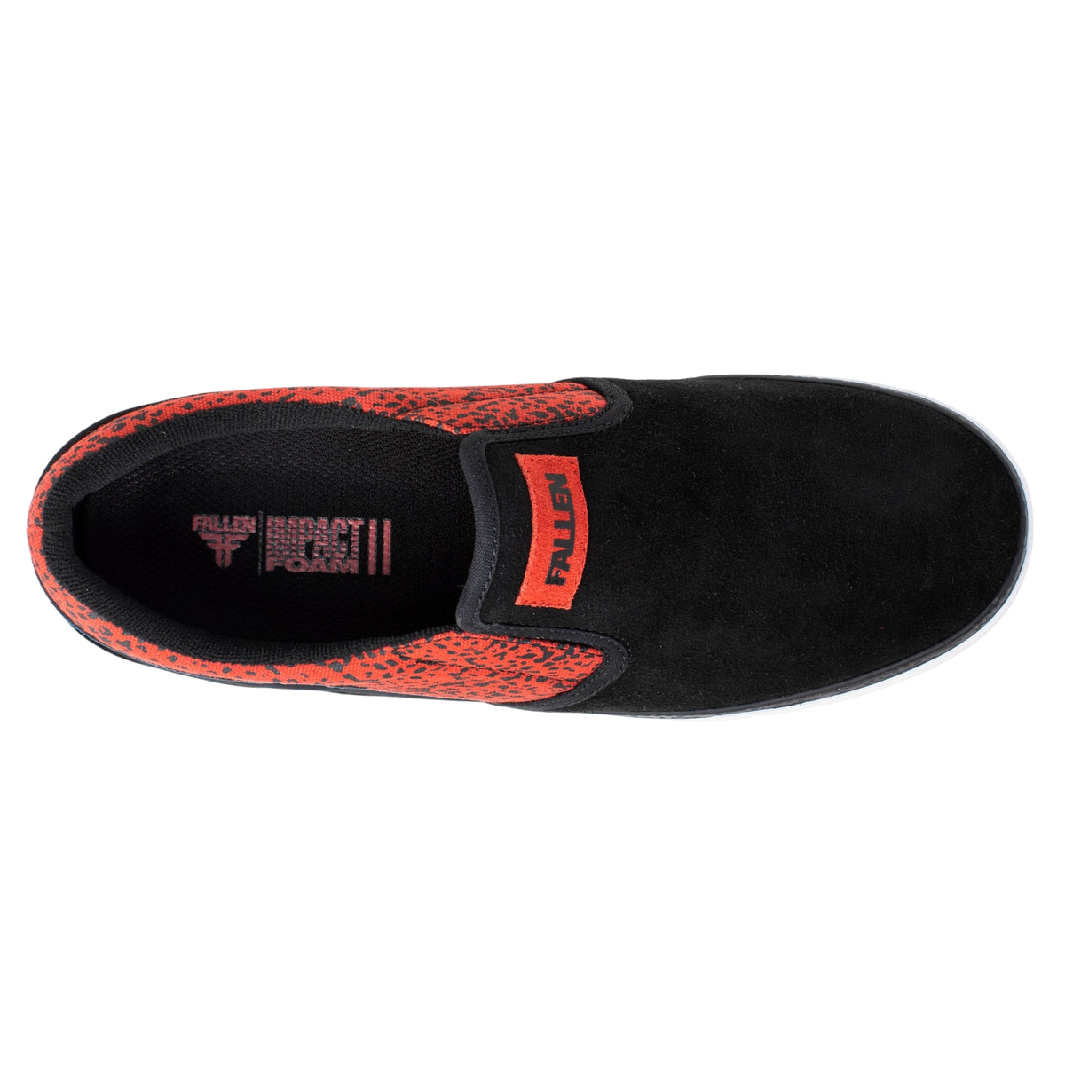 Fallen Footwear Mexico The Easy red speckle slip-on skate shoe with black suede and red canvas upper