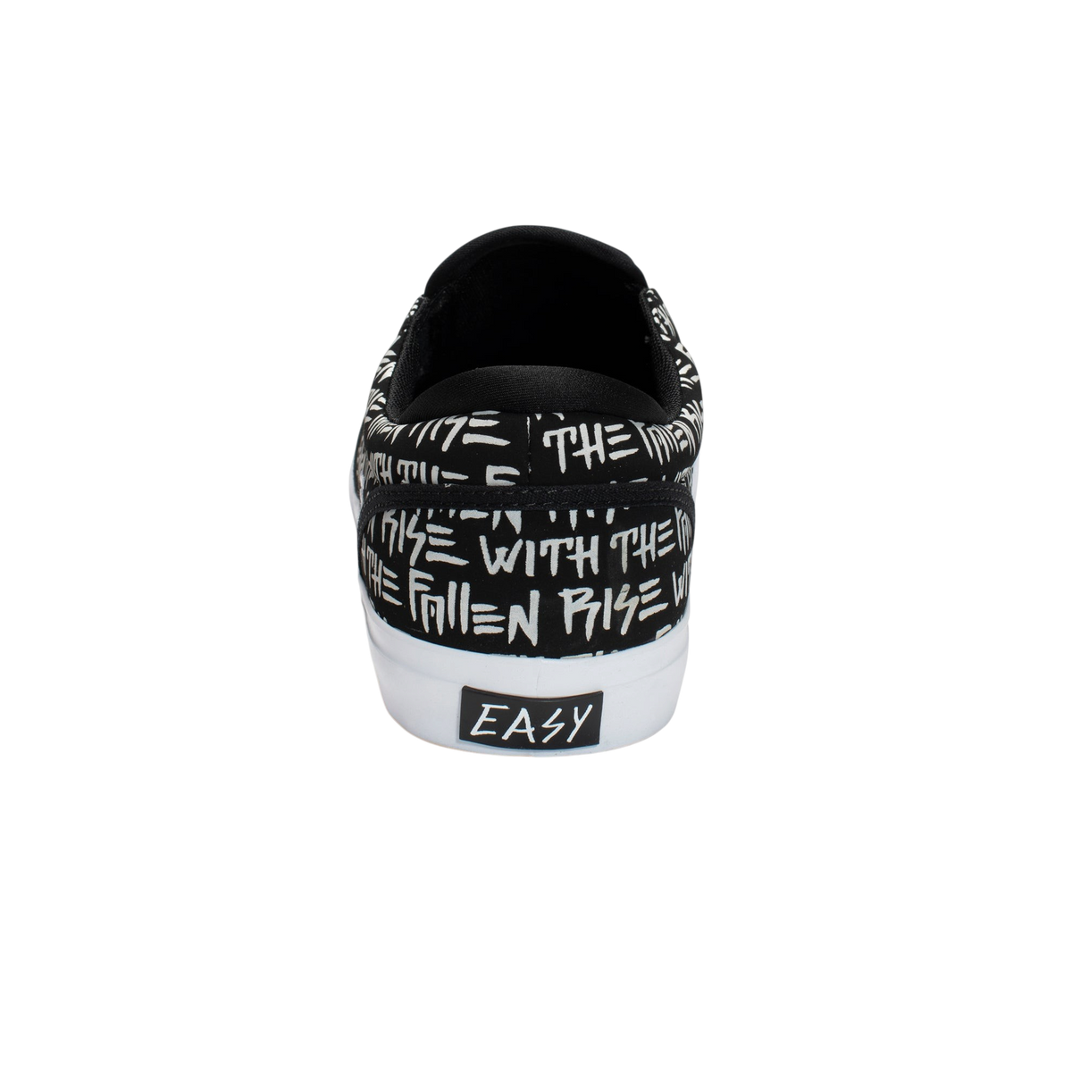 Fallen Footwear Mexico The Easy black and white slip-on skate shoe with graffiti-style text print and heel logo