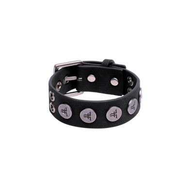 RIVET LOGO CUFF BRACELET	BLACK / SILVER