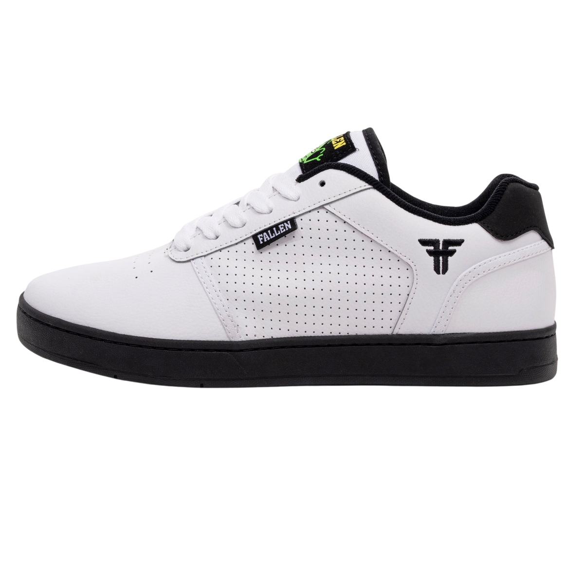 Fallen Footwear Mexico Pawn skate shoe in white and black with a perforated side panel and durable cupsole design.