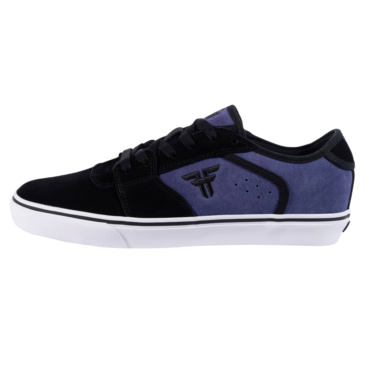Fallen Footwear Mexico Regal skate shoe in purple and black suede with a white vulcanized sole and side logo detail.