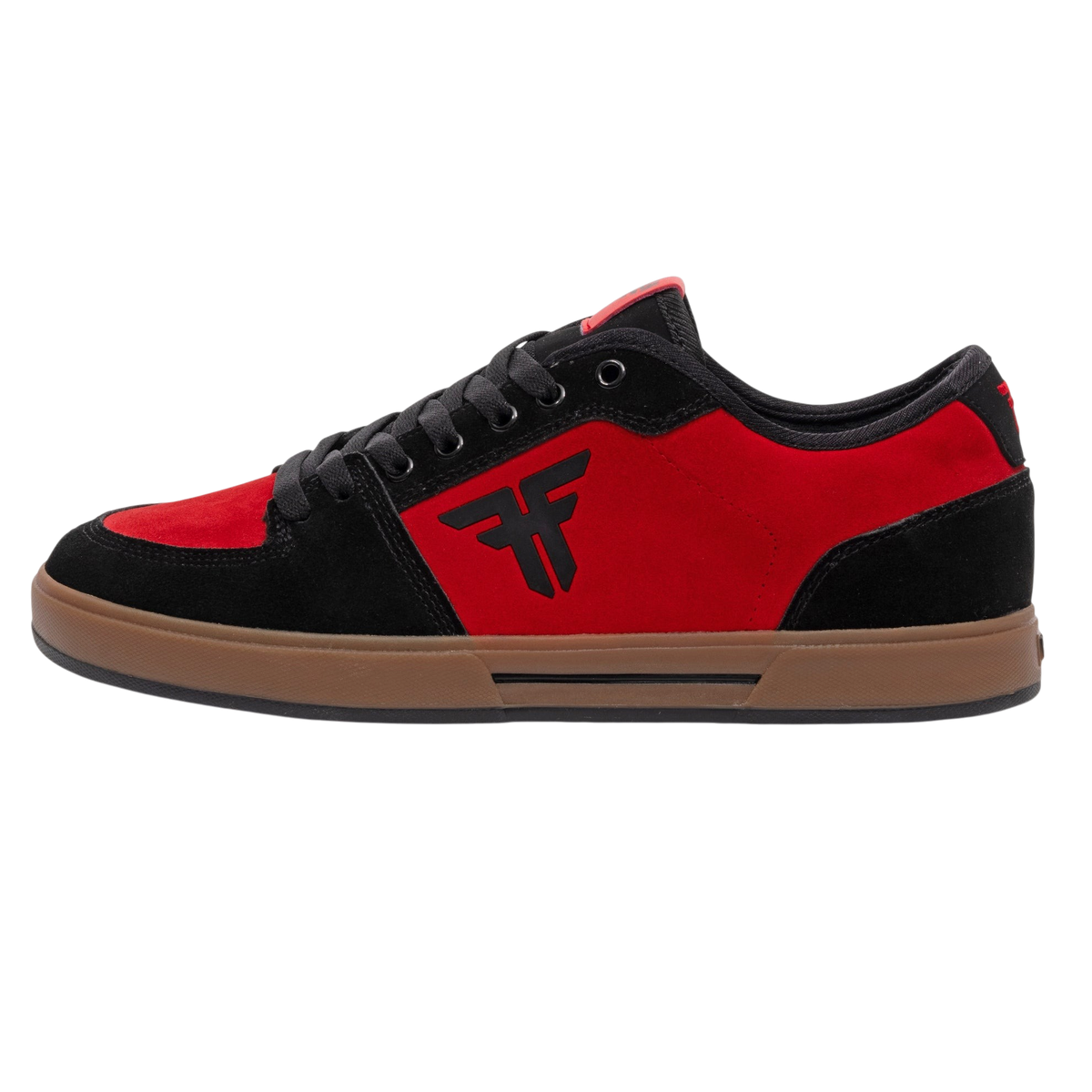 Fallen Footwear Mexico Patriot XP skate shoes in oxblood red and black suede with a gum cupsole