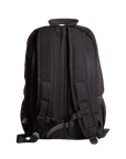 Fallen Footwear Mexico black board backpack with padded shoulder straps and mesh back panel, rear view.