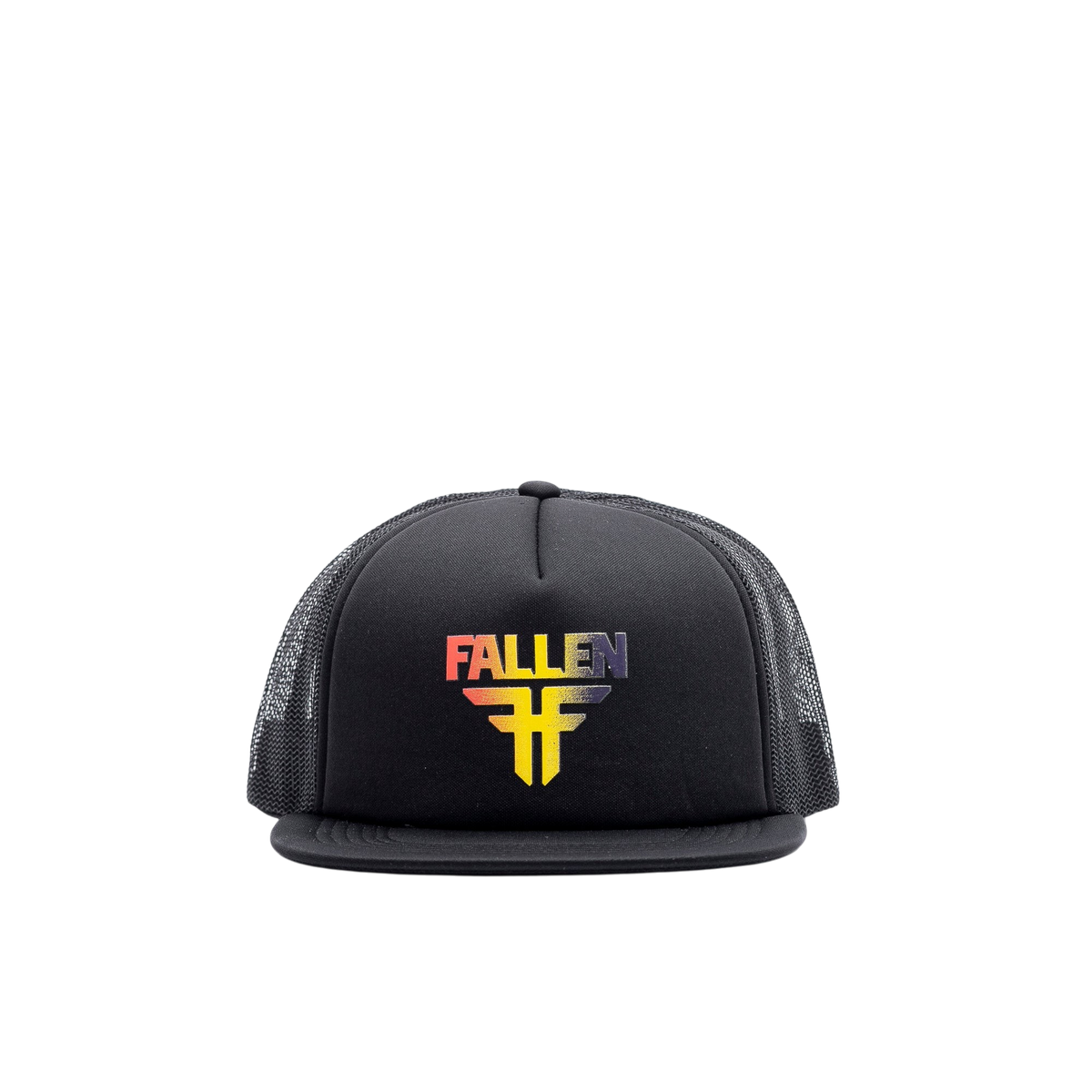 Fallen Footwear Mexico black 5-panel snapback hat with a rainbow 3D EVA embroidered logo and flat visor.