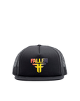 Fallen Footwear Mexico black 5-panel snapback hat with a rainbow 3D EVA embroidered logo and flat visor.
