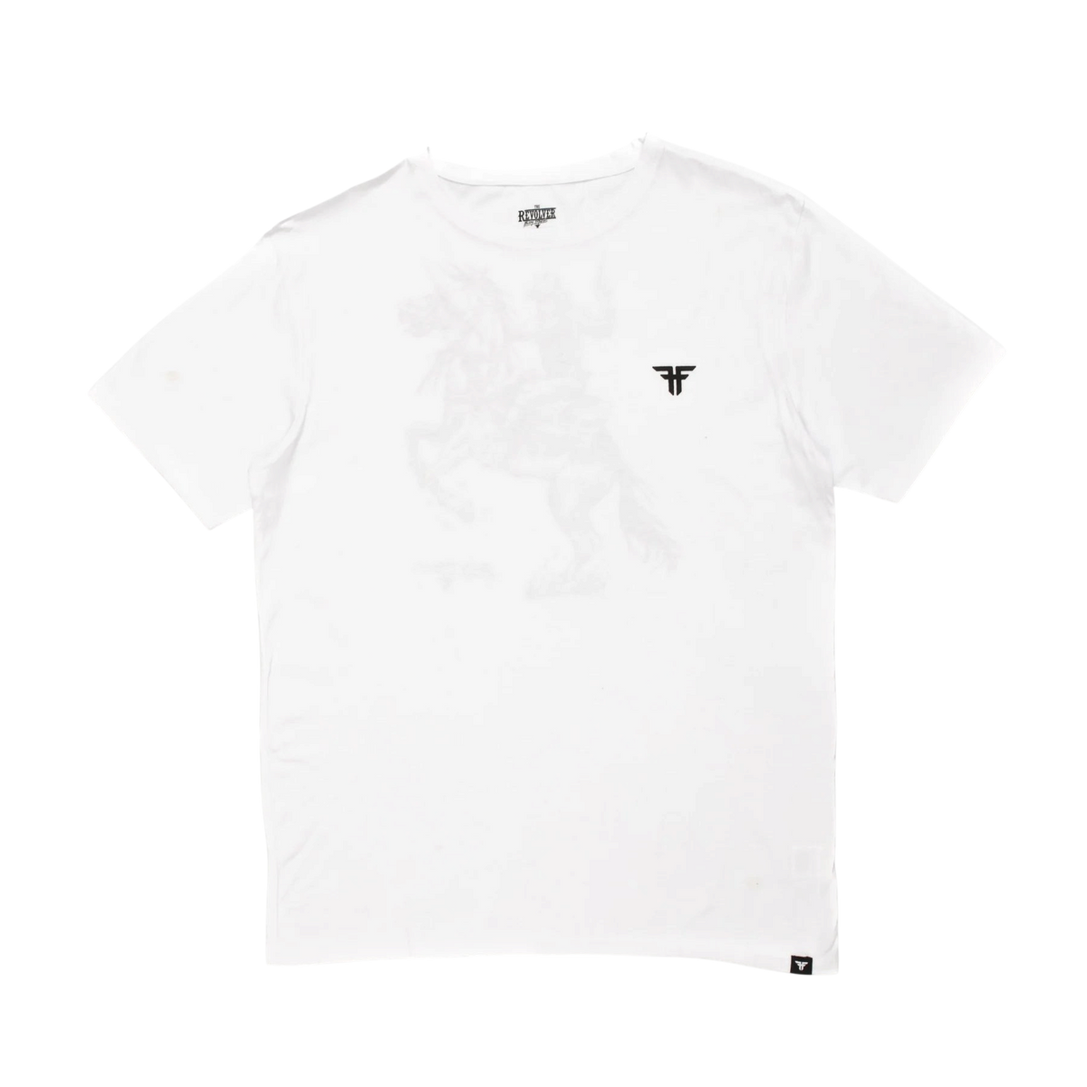 Fallen Footwear Mexico white cotton t-shirt with black logo on chest and graphic print on back