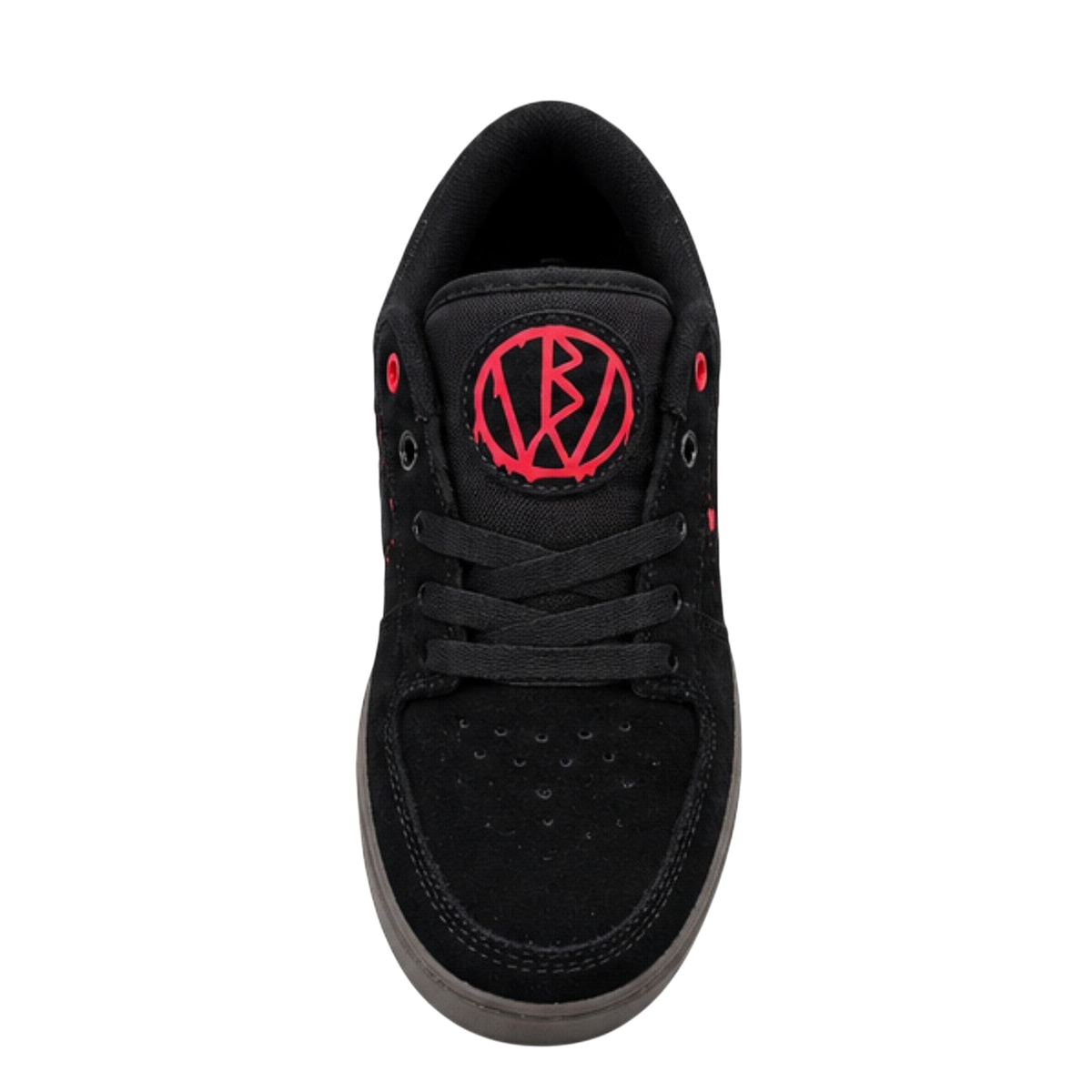 Fallen Footwear Mexico Patriot X Blood Wizard skate shoe in black suede with red logo and dark gum sole