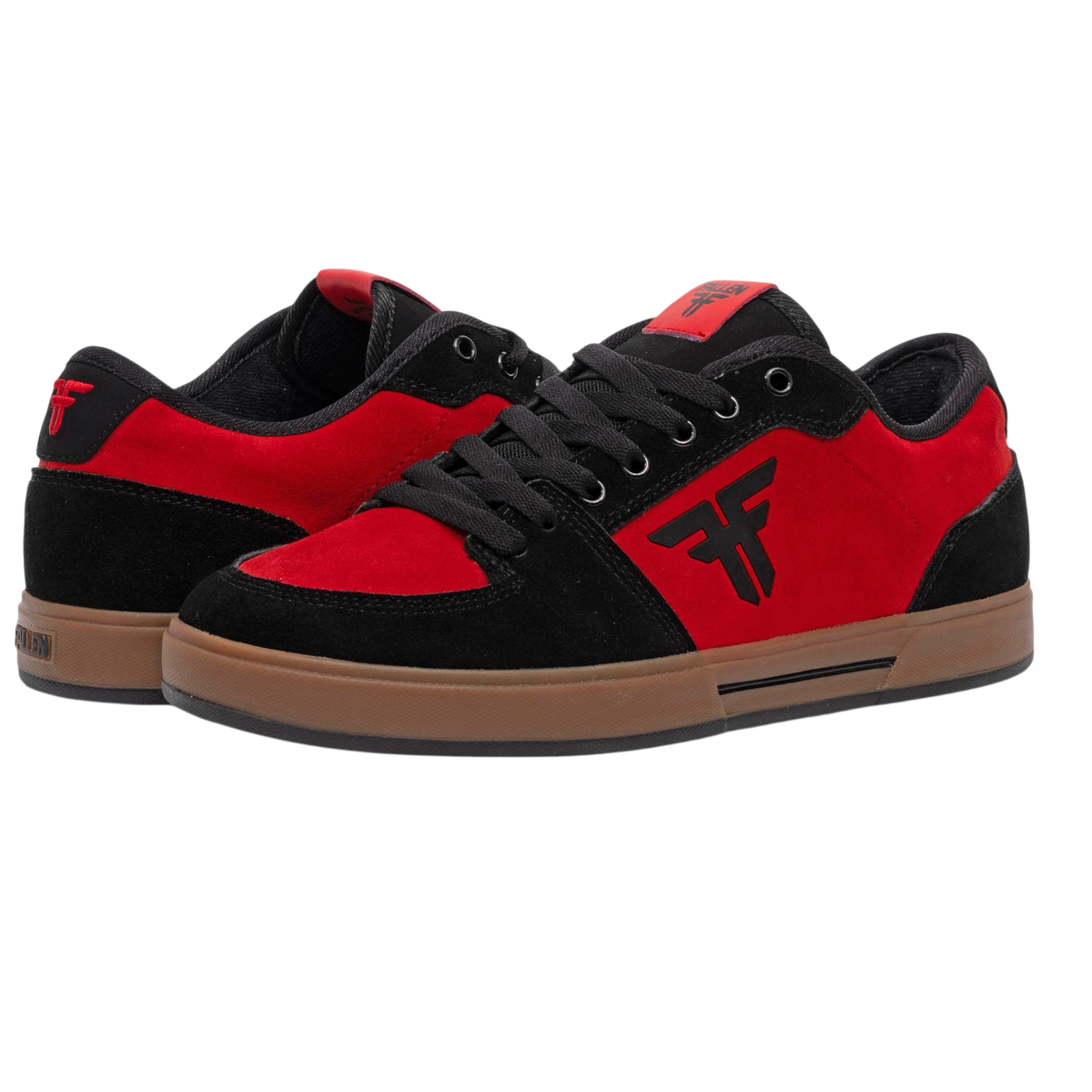Fallen Footwear Mexico Patriot XP skate shoes in oxblood red and black suede with a gum cupsole and padded design.