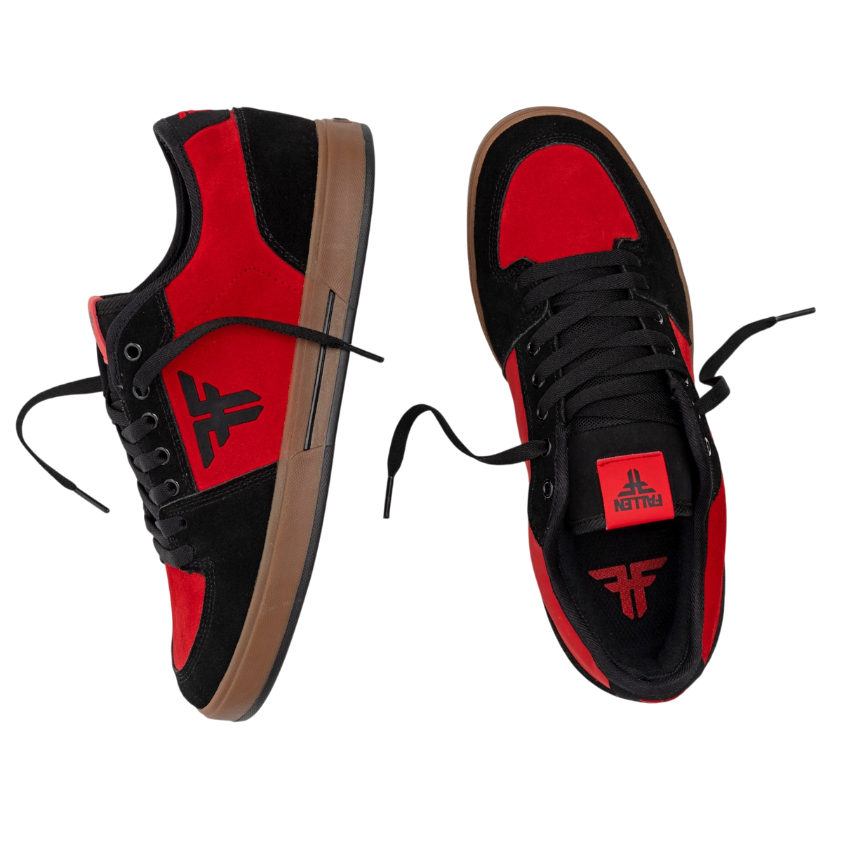 Fallen Footwear Mexico Patriot XP skate shoes in oxblood red and black suede with a gum cupsole and padded design.