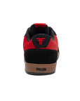 Fallen Footwear Mexico Patriot XP skate shoe in oxblood red and black with a gum sole, rear view showing logo detail.
