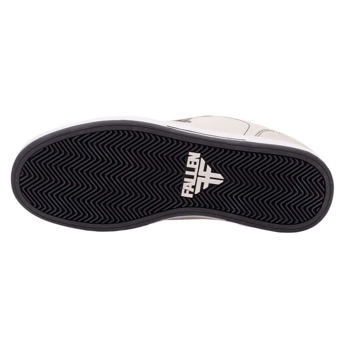 Fallen Footwear Mexico Patriot XP skate shoe showing the black herringbone tread pattern and white logo on the sole