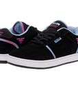 Fallen Footwear Mexico Pawn x Manchester Orchestra skate shoes in black suede with pink and blue gradient accents.