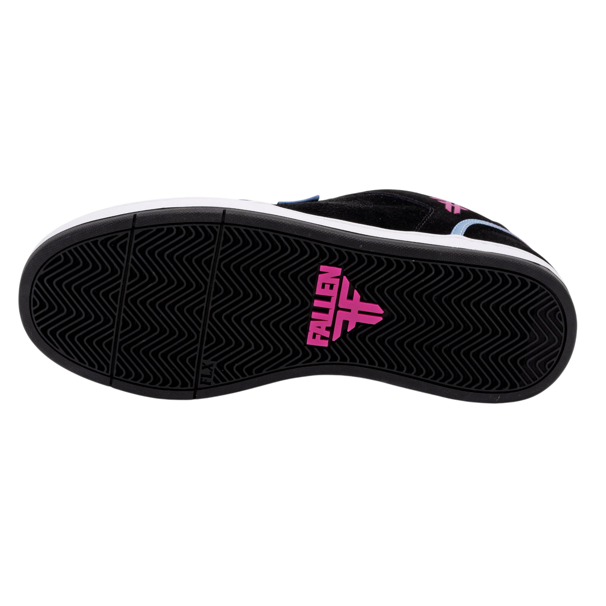 Fallen Footwear Mexico Pawn x Manchester Orchestra skate shoe showing the black rubber cupsole with pink logo detail