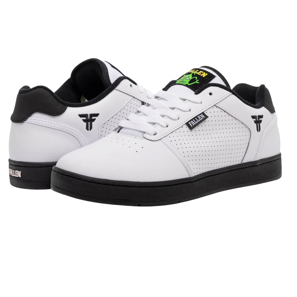 Fallen Footwear Mexico The Pawn skate shoes in white and black with perforated side panels and Ed Templeton artwork.
