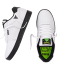 Fallen Footwear Mexico Pawn skate shoes in white leather with black accents, cupsole, and Ed Templeton artwork.
