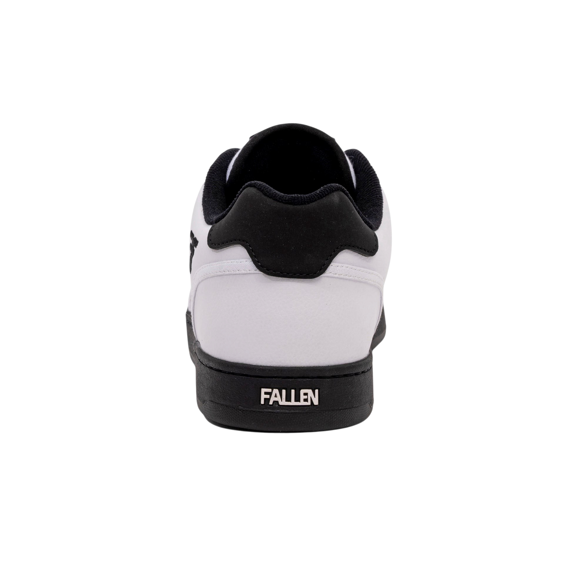 Fallen Footwear Mexico Pawn skate shoe in white and black, rear view showing cupsole and branding