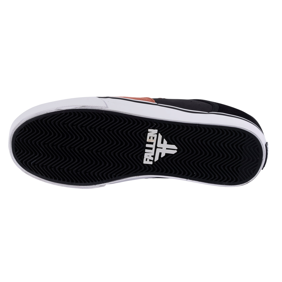 Fallen Footwear Mexico Regal skate shoe in black and salmon with a durable vulcanized herringbone tread outsole