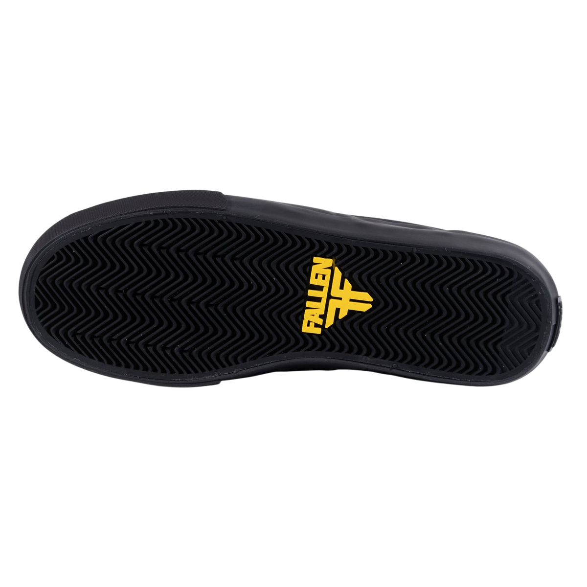 Fallen Footwear Mexico The Easy skate shoe black rubber outsole with yellow logo tread pattern