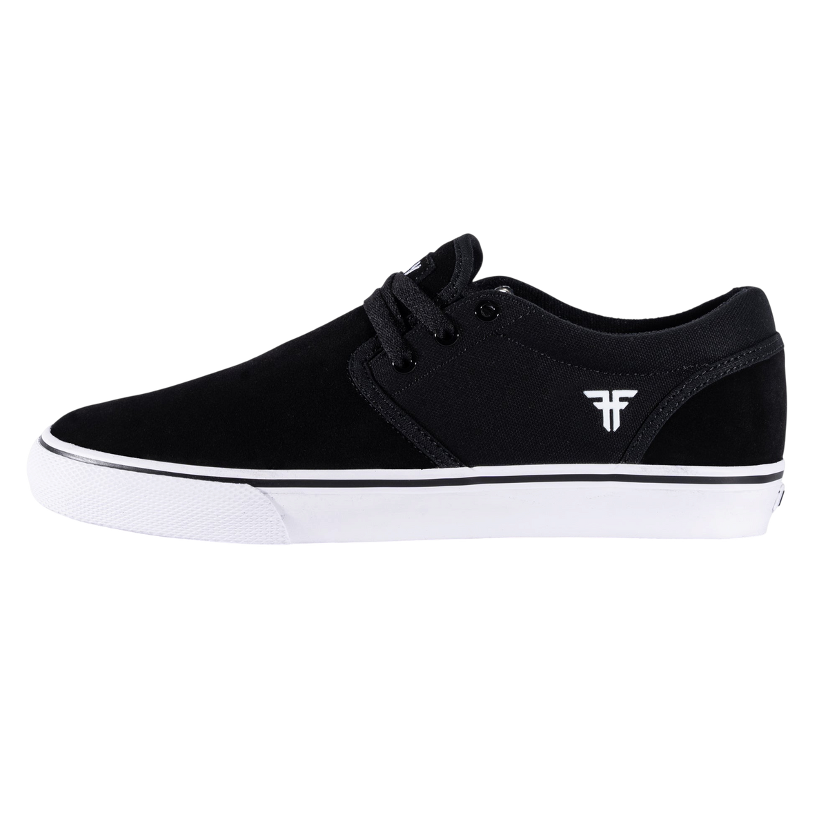 Fallen Footwear Mexico The Easy black suede skate shoe with white rubber sole and side logo detail