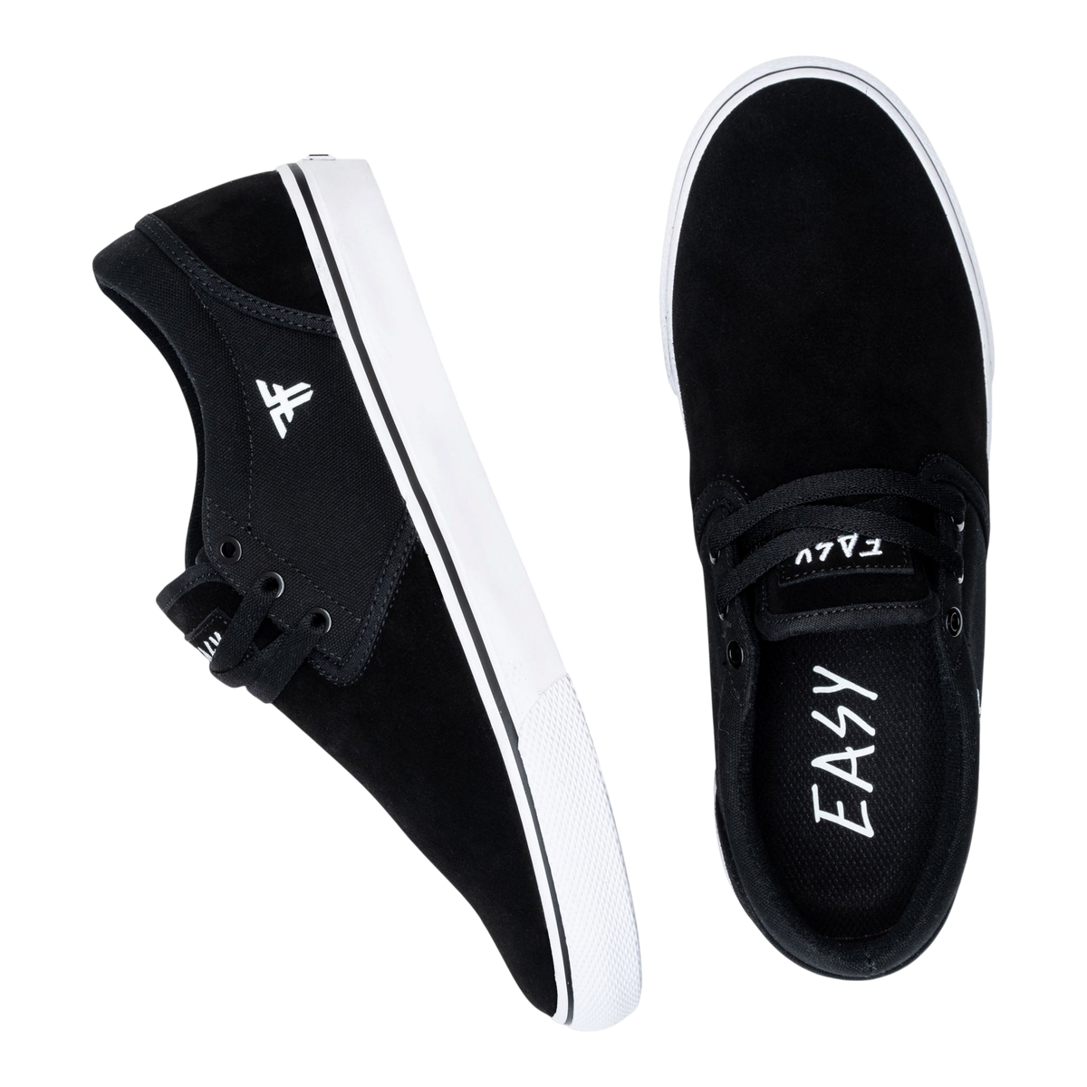 Fallen Footwear Mexico The Easy black suede skate shoes with white rubber soles and low-profile lace-up design