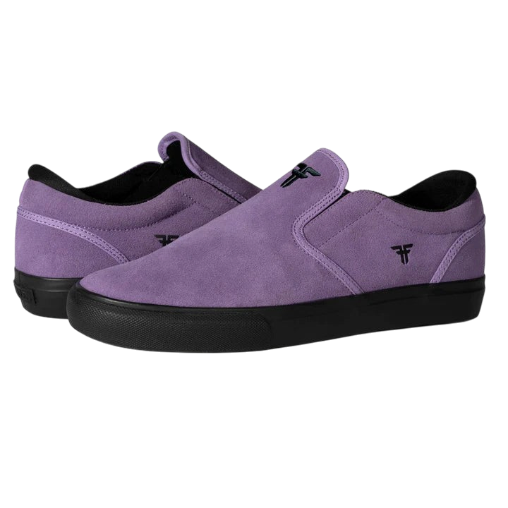 Fallen Footwear Mexico The Easy slip-on skate shoes in violet nubuck and canvas with a black vulcanized outsole.