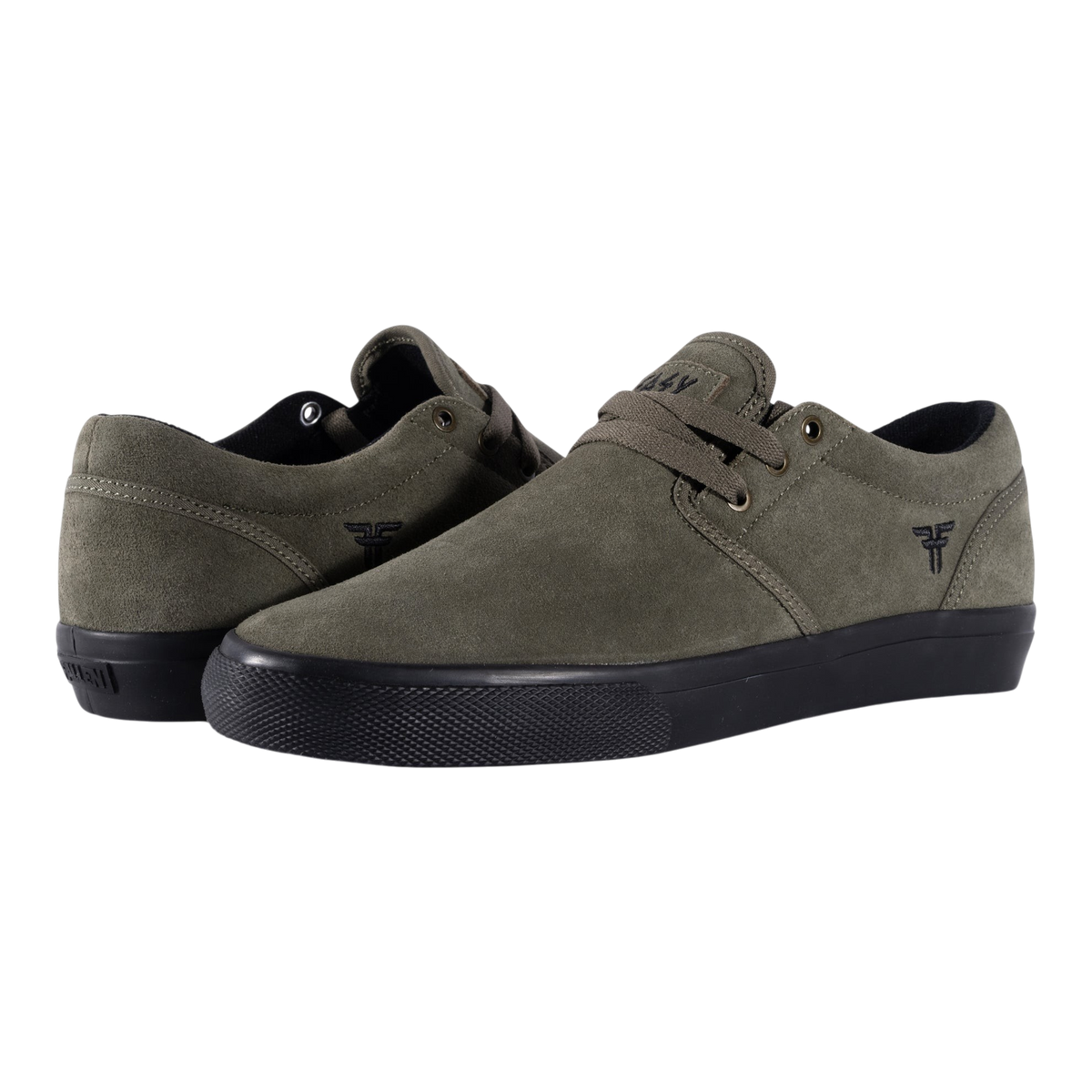 Fallen Footwear Mexico The Easy skate shoes in olive suede with black soles and low-profile lace-up design.