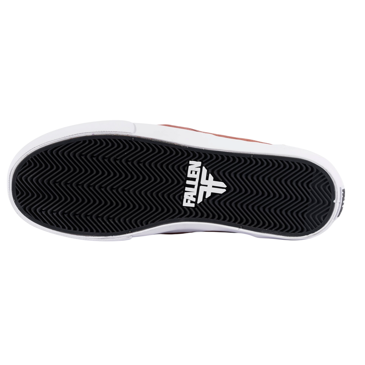Fallen Footwear Mexico The Easy Salmon skate shoe featuring a black herringbone rubber outsole with white logo detail