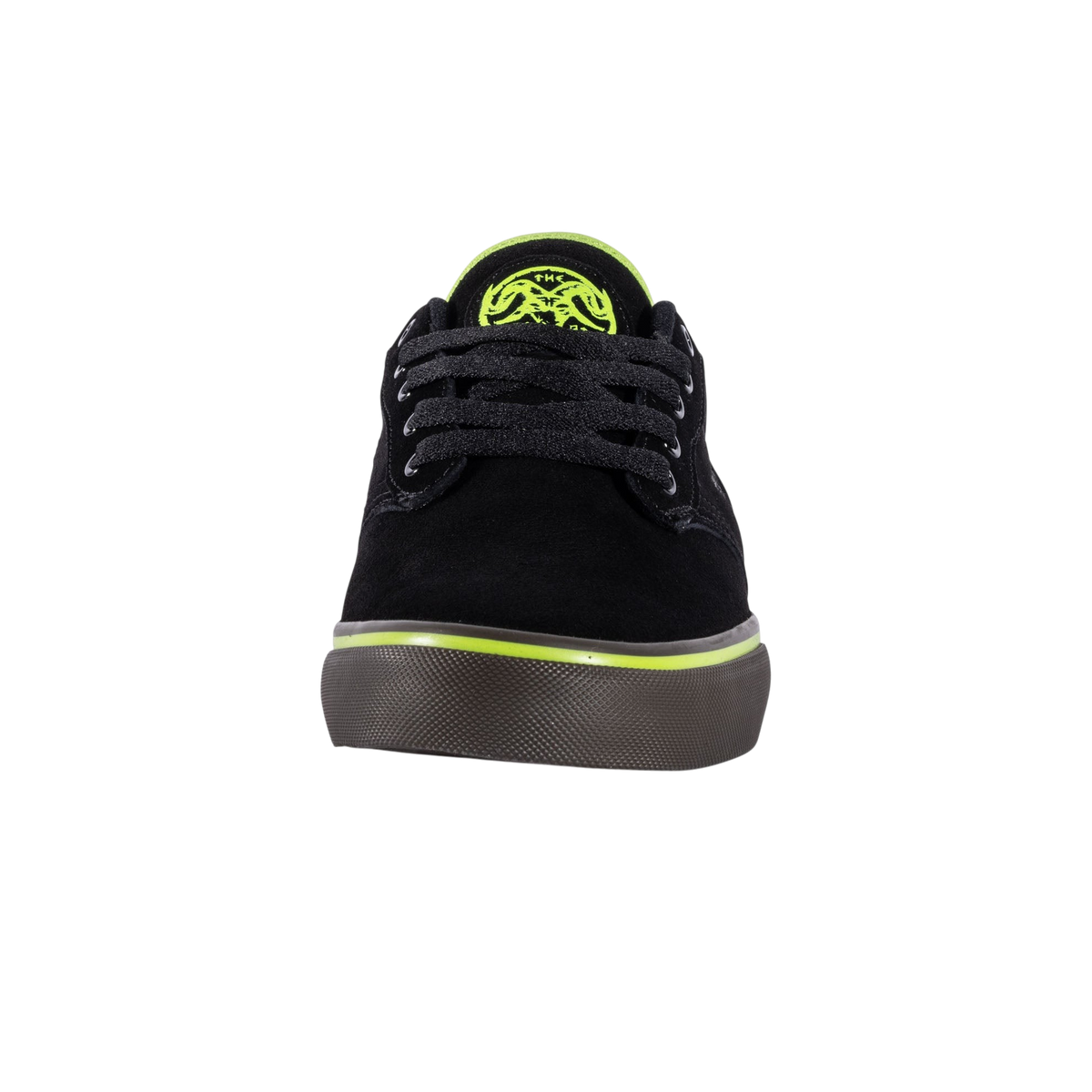 Fallen Footwear Mexico The Goat black suede skate shoe with lime green accents and gum vulcanized sole