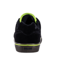 Fallen Footwear Mexico The Goat black suede skate shoe with lime green collar and gum sole, rear view.