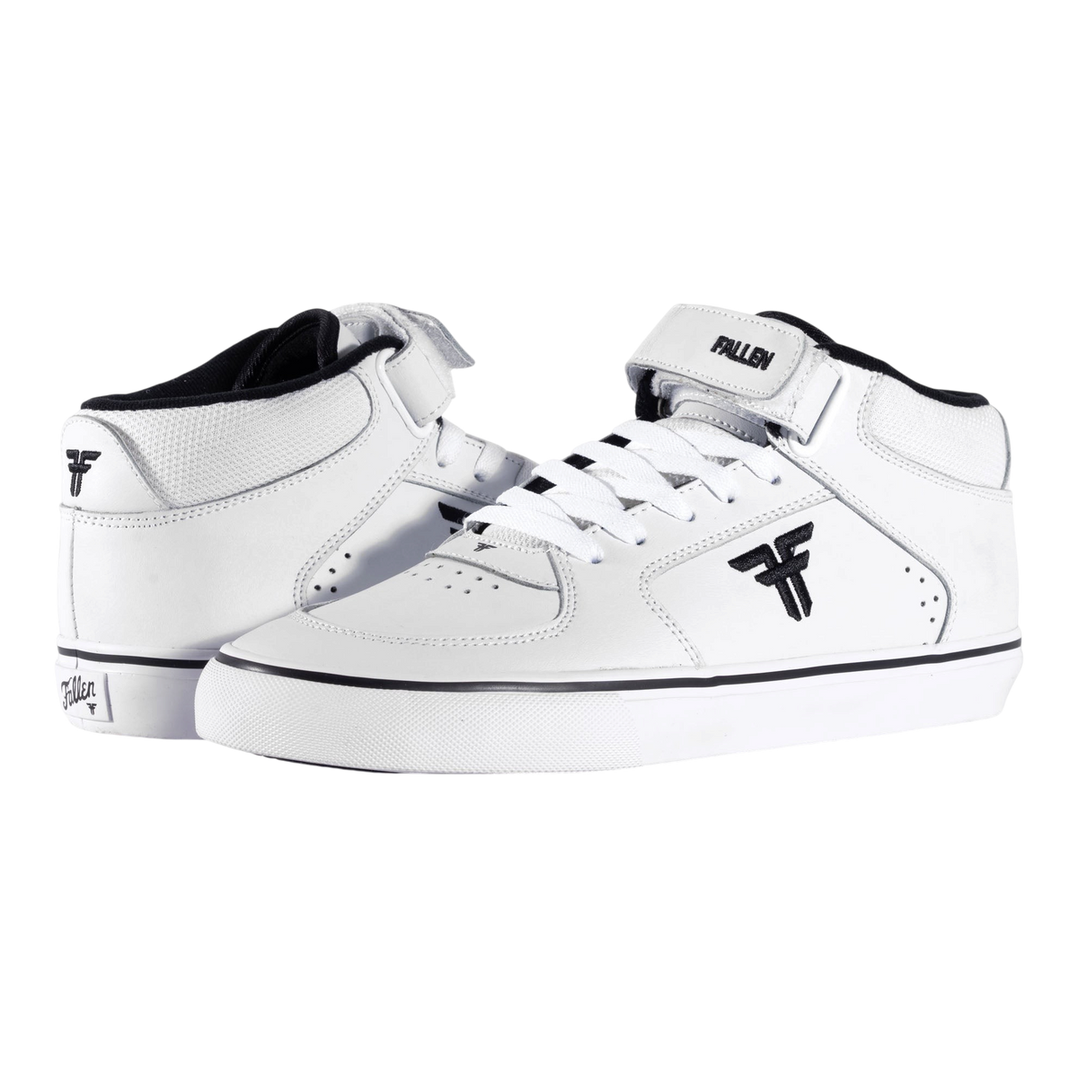 Fallen Footwear Mexico Tremont Mid skate shoes in white leather with black accents and removable velcro strap