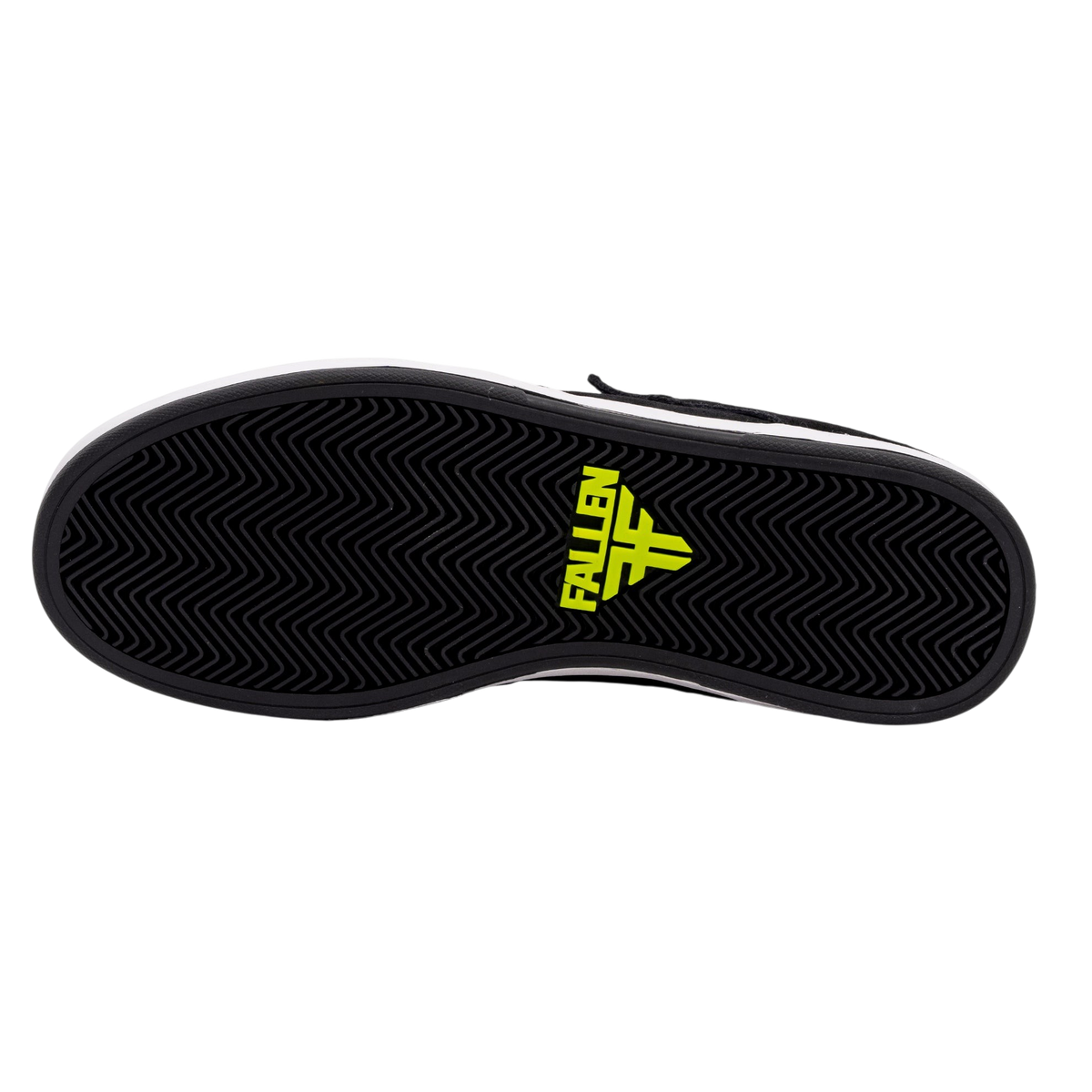 Fallen Footwear Mexico Trooper skate shoe black and gray cup-sole with lime green logo detail on the tread