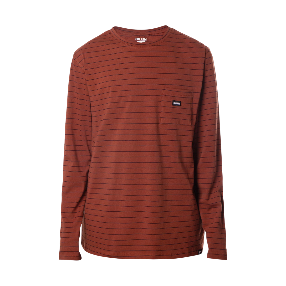 Fallen Footwear Mexico long sleeve t-shirt in rust with thin black stripes and a chest pocket