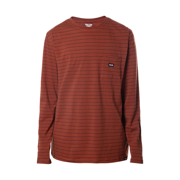 STRIPED POCKET L/S TEE	RUST/BLACK